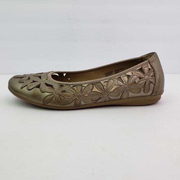 Earth Spirit Womens Size 10 Tan Gold Floral Design Slip On Ballet Flats Shoes - Picture 3 of 12